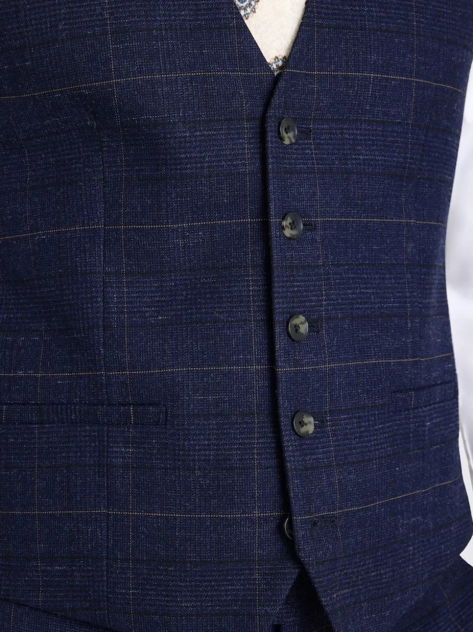 MOSS Navy Black Check Slim Regular Fit Suit Waistcoat