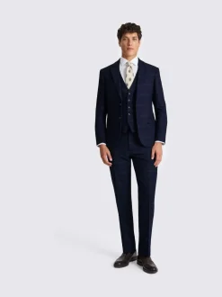 MOSS Navy Black Check Slim Regular Fit Suit Jacket