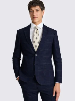 MOSS Navy Black Check Slim Regular Fit Suit Jacket