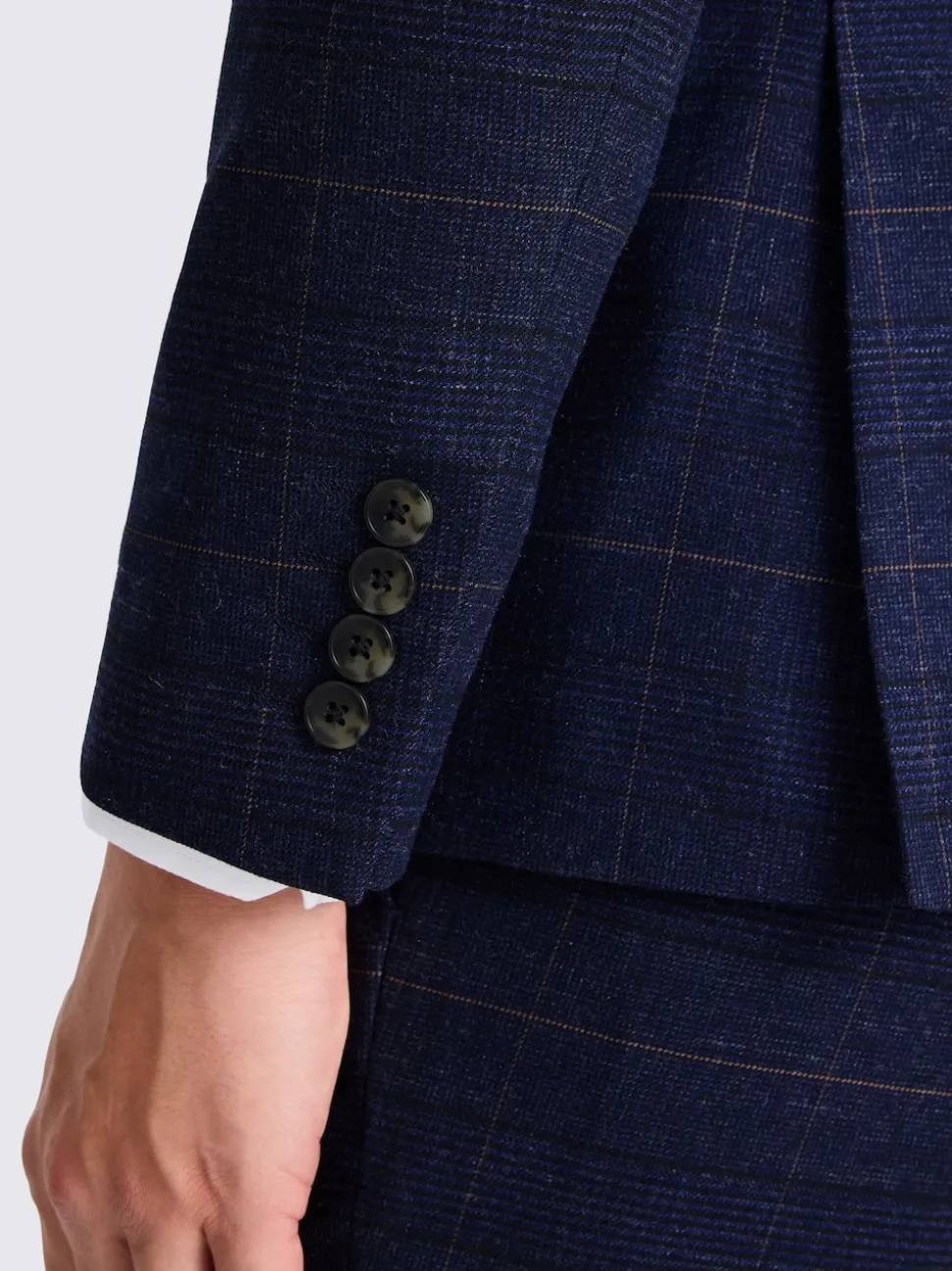 MOSS Navy Black Check Slim Regular Fit Suit Jacket