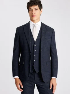 MOSS Navy Black Check Tailored Regular Fit Suit Jacket