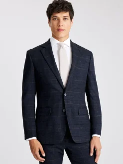 MOSS Navy Black Check Tailored Regular Fit Suit Jacket