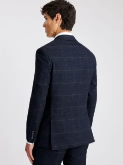 MOSS Navy Black Check Tailored Regular Fit Suit Jacket