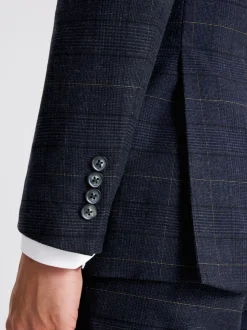 MOSS Navy Black Check Tailored Regular Fit Suit Jacket