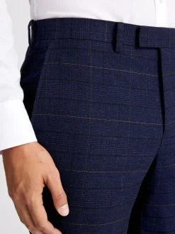 MOSS Navy Black Check Tailored Regular Fit Suit Trousers