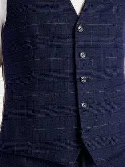 MOSS Navy Black Check Tailored Regular Fit Suit Waistcoat