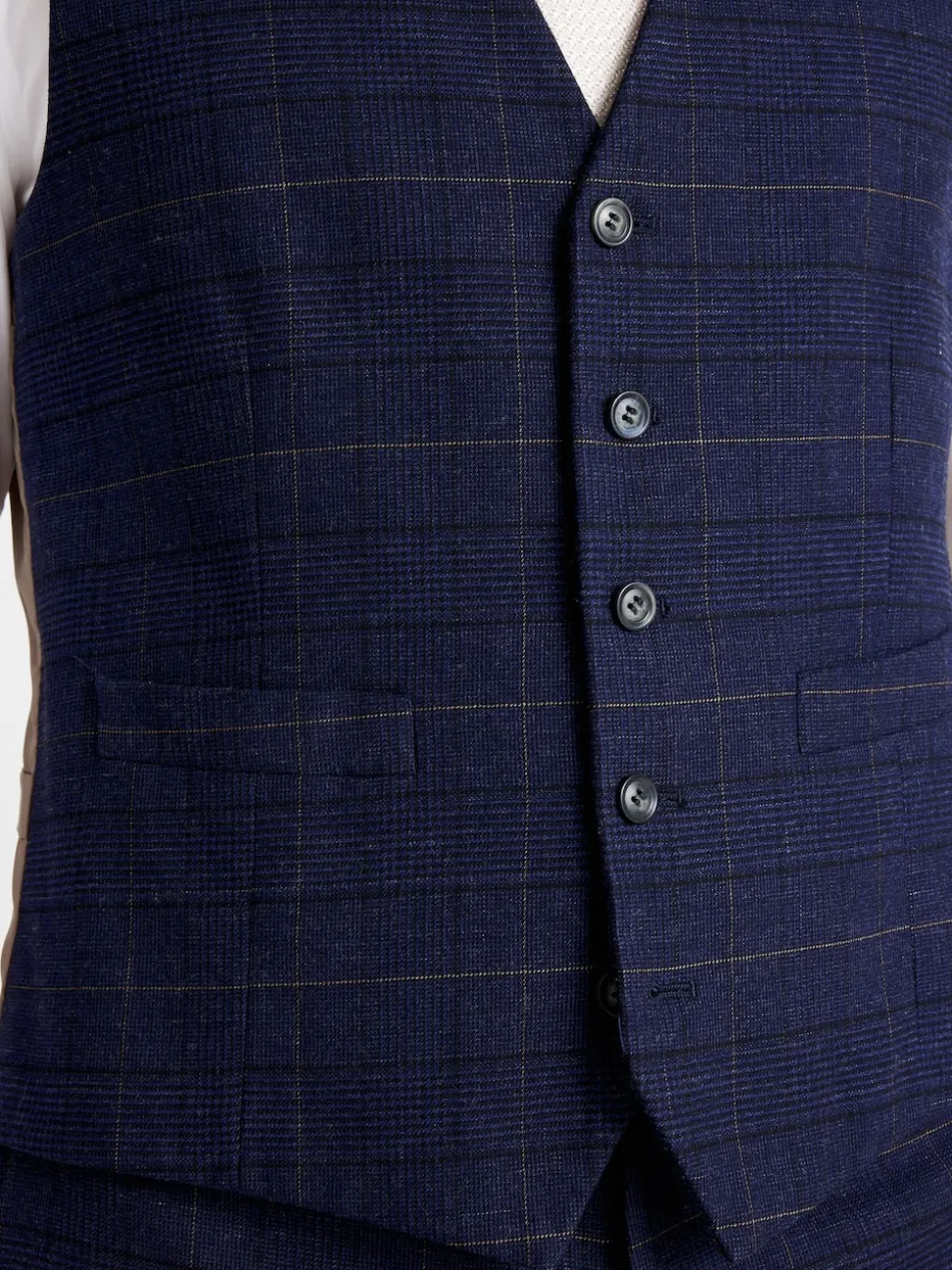 MOSS Navy Black Check Tailored Regular Fit Suit Waistcoat