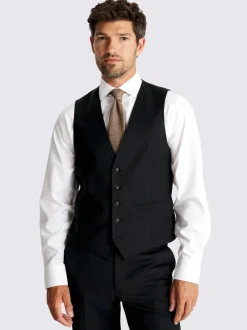MOSS Navy Brown Stripe Tailored Performance Suit Waistcoat