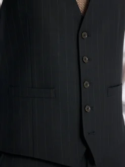 MOSS Navy Brown Stripe Tailored Performance Suit Waistcoat