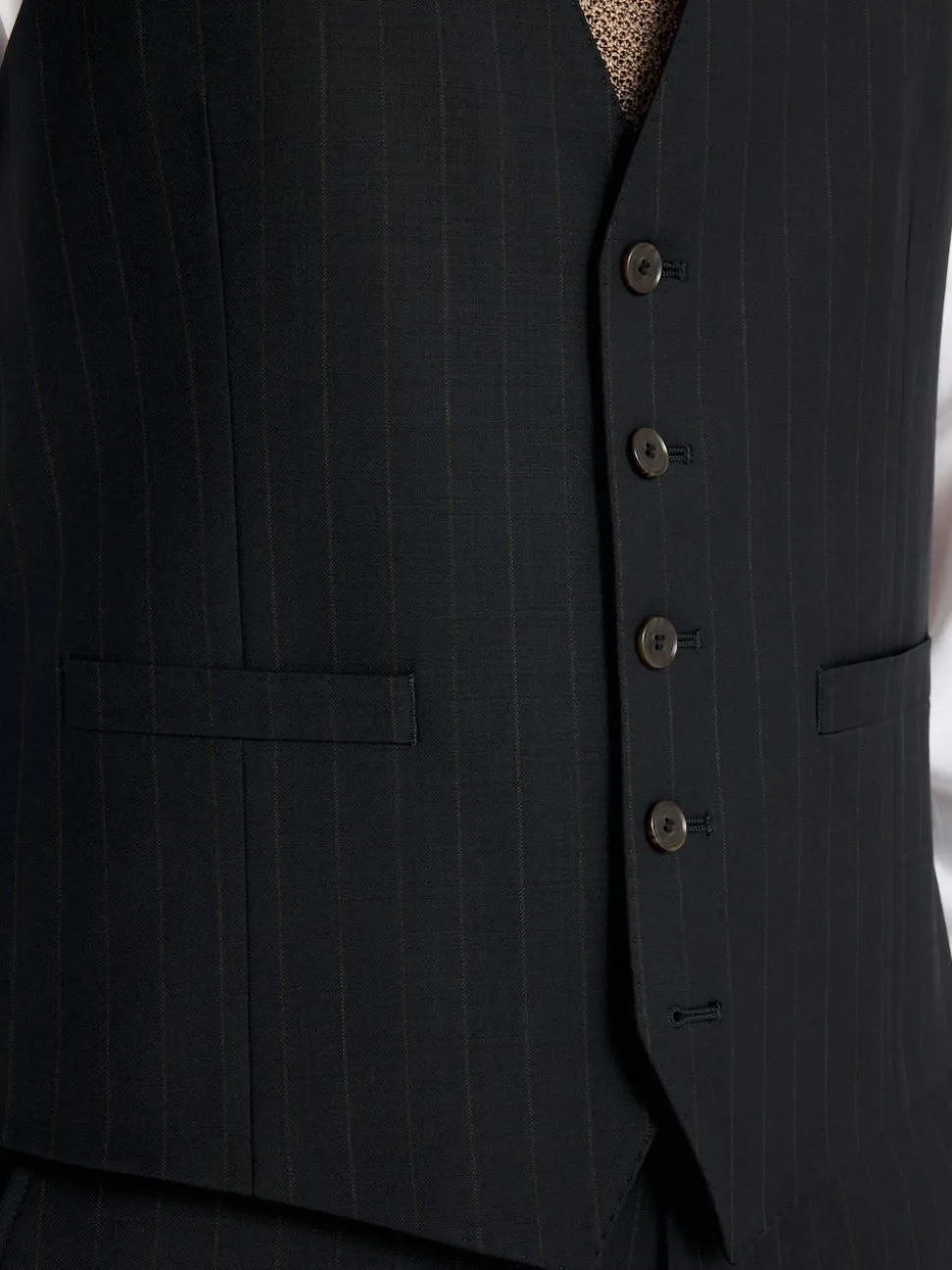 MOSS Navy Brown Stripe Tailored Performance Suit Waistcoat