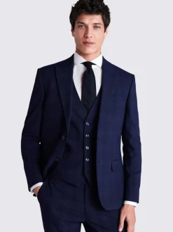 MOSS Navy Check Slim Suit Jacket