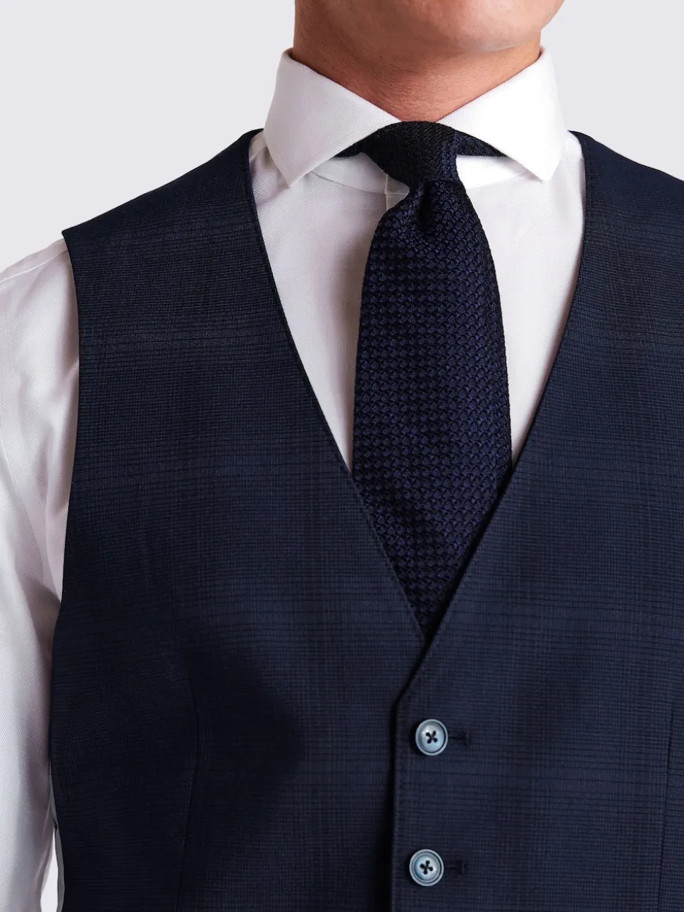 MOSS Navy Check Slim Suit Waistcoat