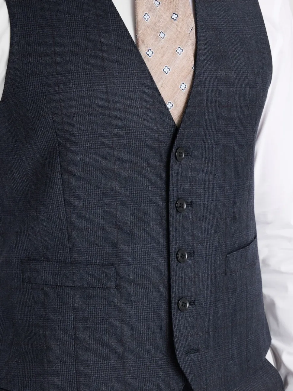 MOSS Navy Check Tailored Performance Suit Waistcoat
