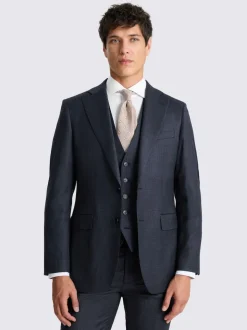 MOSS Navy Check Tailored Performance Suit Jacket