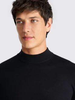 MOSS Navy Merino-Blend Mock-Neck Jumper