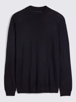 MOSS Navy Merino-Blend Mock-Neck Jumper