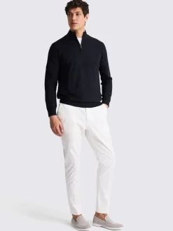 MOSS Navy Merino-Blend Zip-Neck Jumper