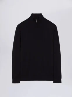 MOSS Navy Merino-Blend Zip-Neck Jumper