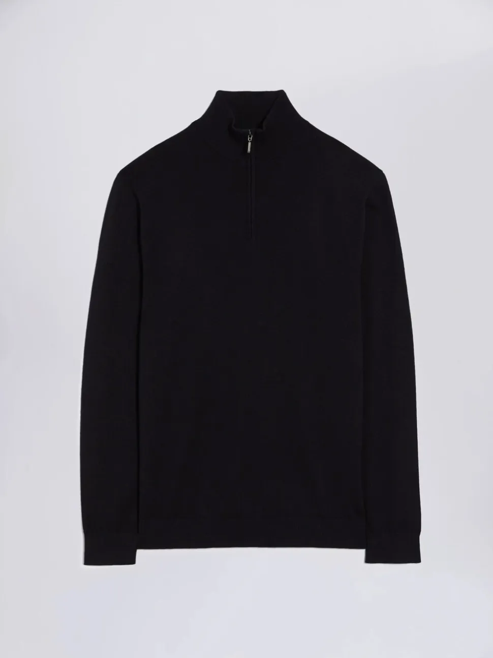 MOSS Navy Merino-Blend Zip-Neck Jumper