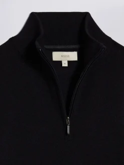 MOSS Navy Merino-Blend Zip-Neck Jumper