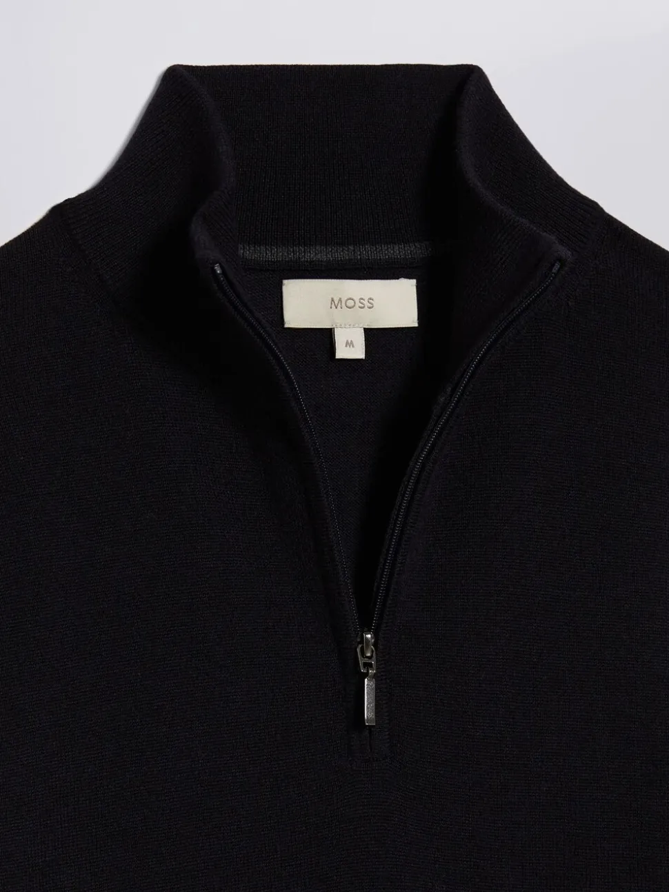 MOSS Navy Merino-Blend Zip-Neck Jumper