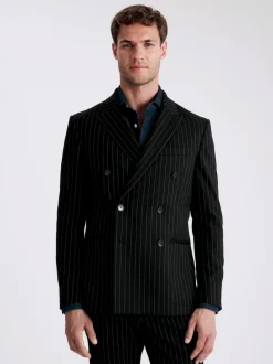 MOSS Navy Stripe Slim Double Breasted Suit Jacket