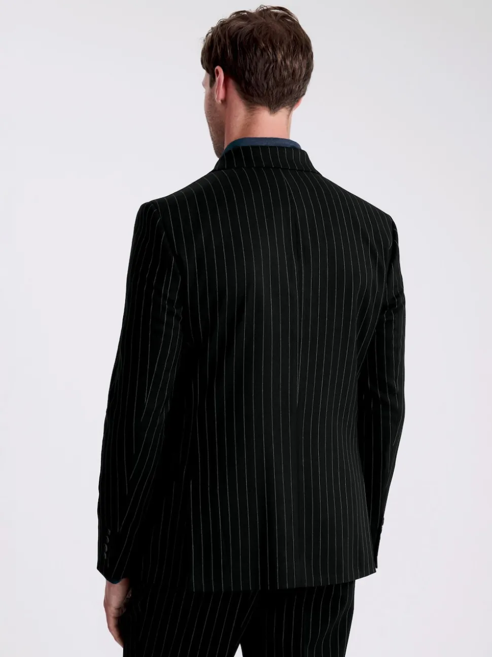 MOSS Navy Stripe Slim Double Breasted Suit Jacket