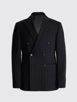 MOSS Navy Stripe Slim Double Breasted Suit Jacket