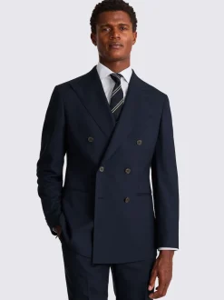 Moss Navy Tailored Double Breasted Italian Suit Jacket