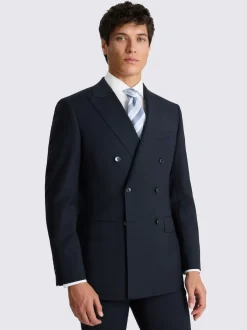 MOSS Navy Tailored Fit Performance Double Breasted Suit Jacket