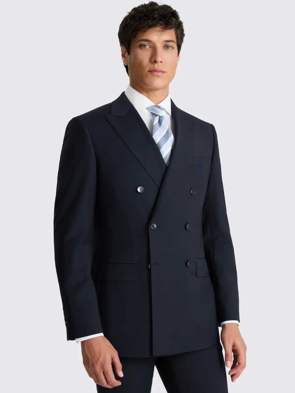 MOSS Navy Tailored Fit Performance Double Breasted Suit Jacket