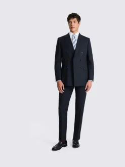 MOSS Navy Tailored Fit Performance Double Breasted Suit Jacket