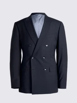 MOSS Navy Tailored Fit Performance Double Breasted Suit Jacket
