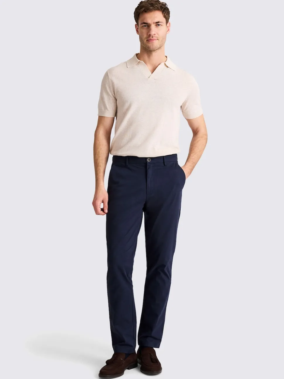 MOSS Navy Tailored Stretch Chino Trousers