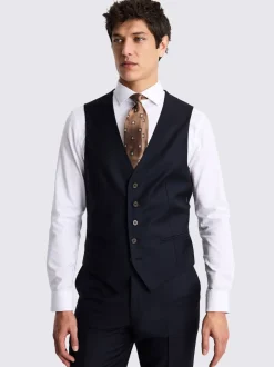 MOSS Navy Tailored Twill Italian Suit Waistcoat