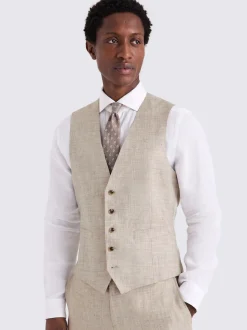 MOSS Oatmeal Tailored Fit Linen Suit Waistcoat