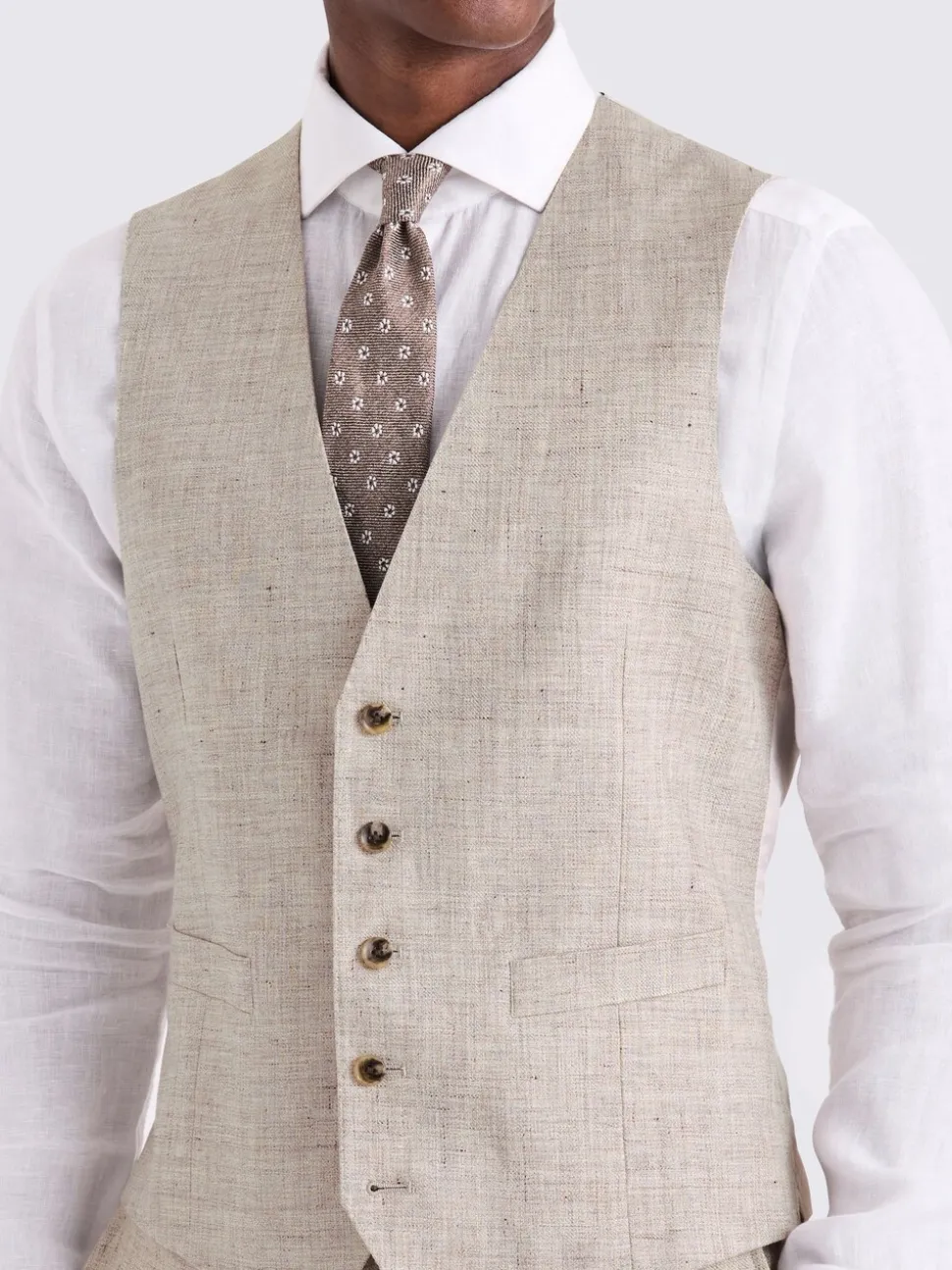 MOSS Oatmeal Tailored Fit Linen Suit Waistcoat