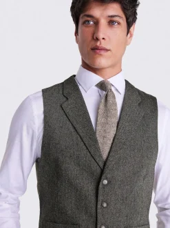 MOSS Olive Tailored Herringbone Suit Waistcoat