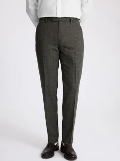 MOSS Olive Tailored Herringbone Suit Trousers