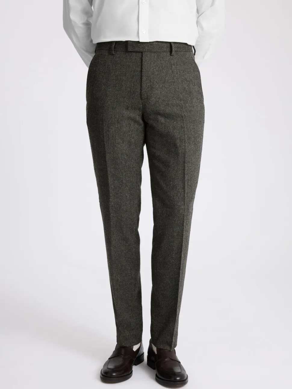 MOSS Olive Tailored Herringbone Suit Trousers