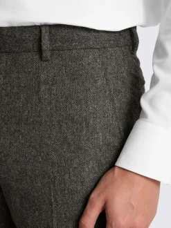 MOSS Olive Tailored Herringbone Suit Trousers