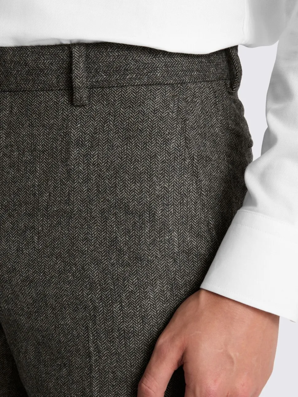MOSS Olive Tailored Herringbone Suit Trousers