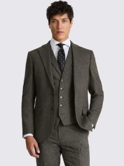 MOSS Olive Tailored Herringbone Suit Jacket