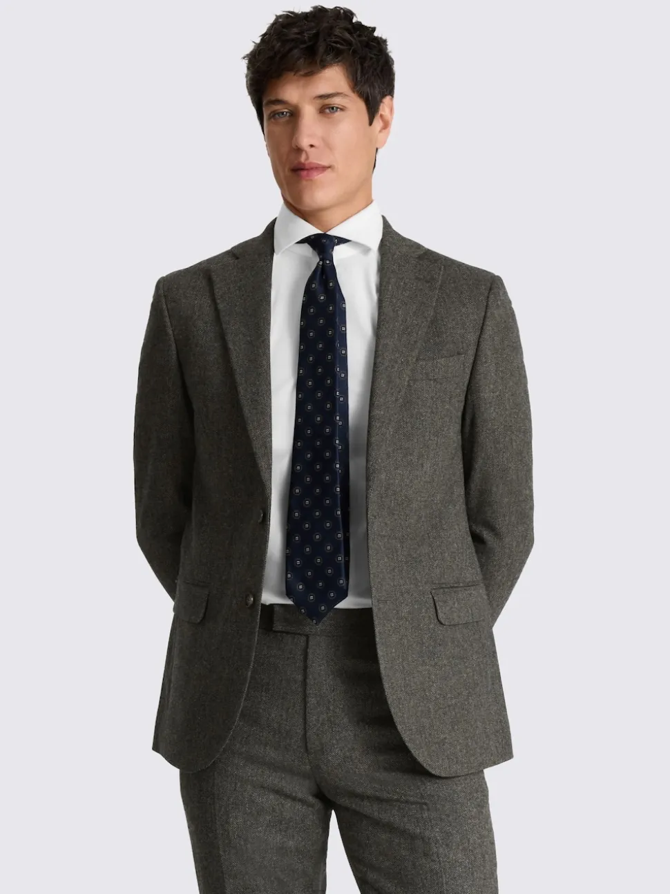 MOSS Olive Tailored Herringbone Suit Jacket
