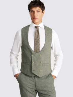MOSS Sage Slim Herringbone Tweed Suit Waistcoat