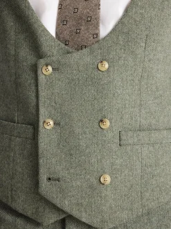 MOSS Sage Slim Herringbone Tweed Suit Waistcoat