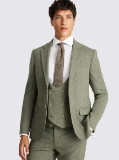 MOSS Sage Slim Herringbone Tweed Suit Jacket