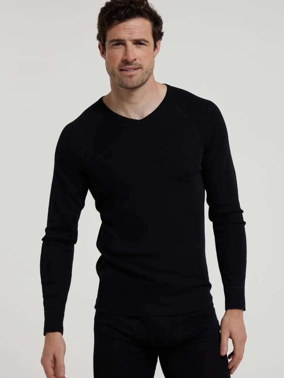 Mountain Warehouse Black Mens Merino V-Neck Thermal Top