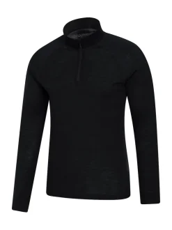 Mountain Warehouse Black Mens Merino Quarter Zip Thermal Top