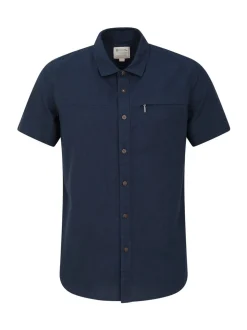 Mountain Warehouse Blue Mens Coconut Slub Texture Short Sleeve 100% Cotton Shirt